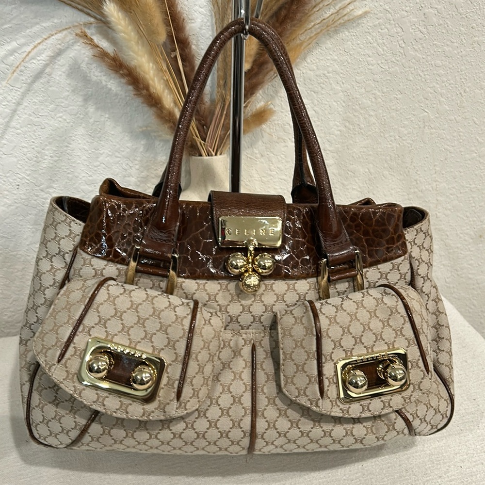 Auth Celine Macadam Pattern Canvas x Leather 2WAY Crossbody Shoulder Handbag - Picture 3 of 17